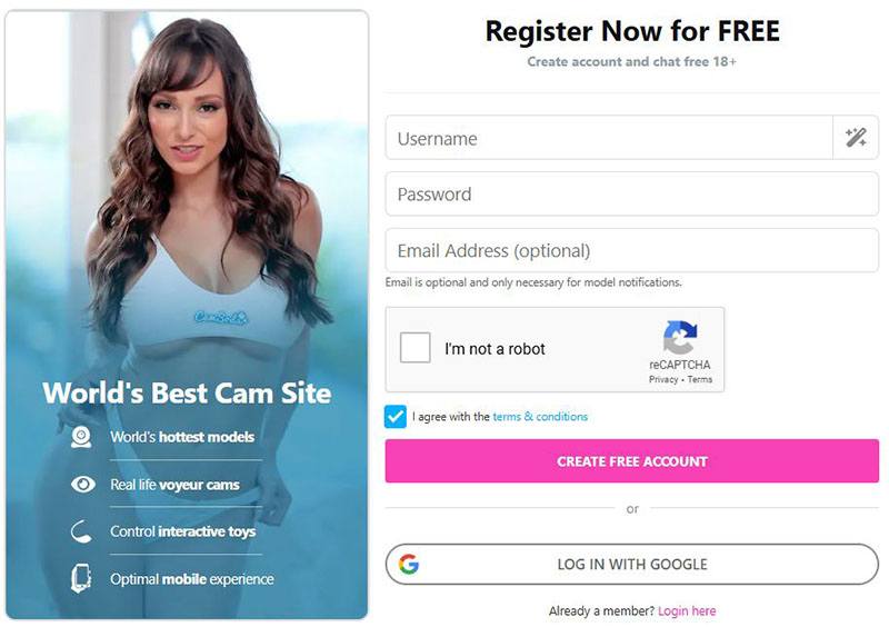 Easy and secure signup process for CamSoda.com